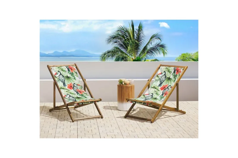 Solstol sett med 2 Anzio - lyst tre/off-white tukanmønster - Hagemøbler - Stoler & Lenestoler - Solstoler