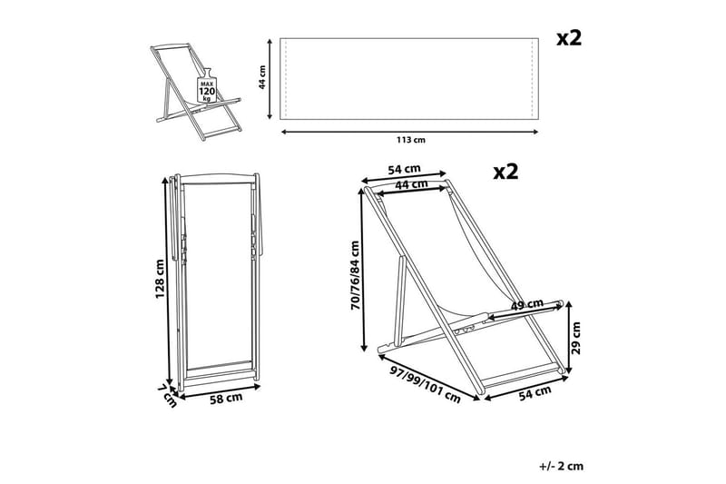 Solstol sett med 2 Anzio - lyst tre/off-white tukanmønster - Hagemøbler - Stoler & Lenestoler - Solstoler