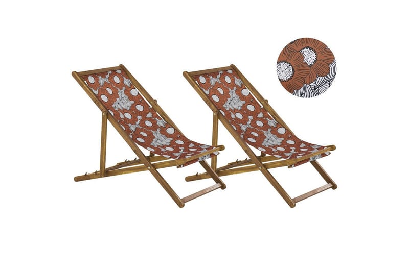 Solstol sett med 2 Anzio - lyst tre/off-white valmuemønster - Hagemøbler - Stoler & Lenestoler - Solstoler