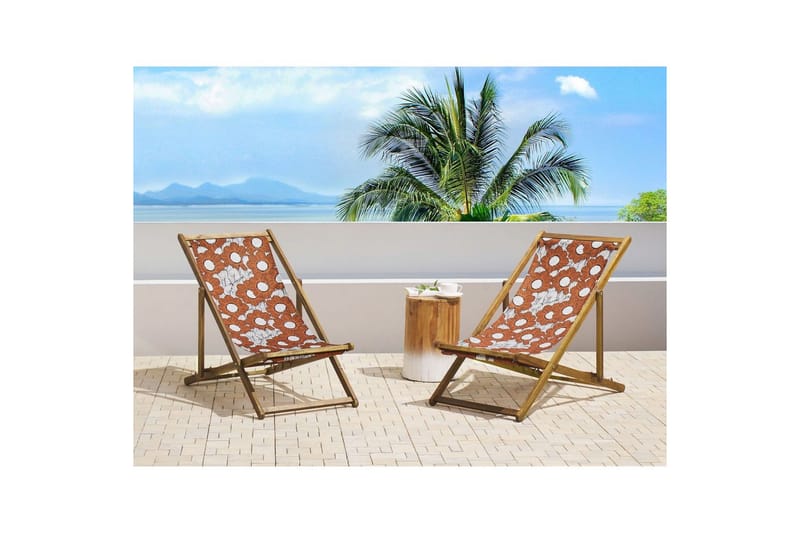 Solstol sett med 2 Anzio - lyst tre/off-white valmuemønster - Hagemøbler - Stoler & Lenestoler - Solstoler