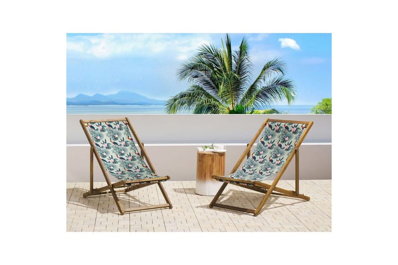 Solstol sett med 2 Anzio - lyst tre/off-white pelikanmønster - Hagemøbler - Stoler & Lenestoler - Solstoler