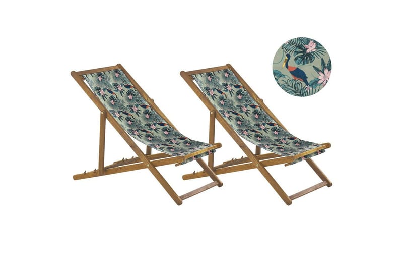 Solstol sett med 2 Anzio - lyst tre/off-white pelikanmønster - Hagemøbler - Stoler & Lenestoler - Solstoler