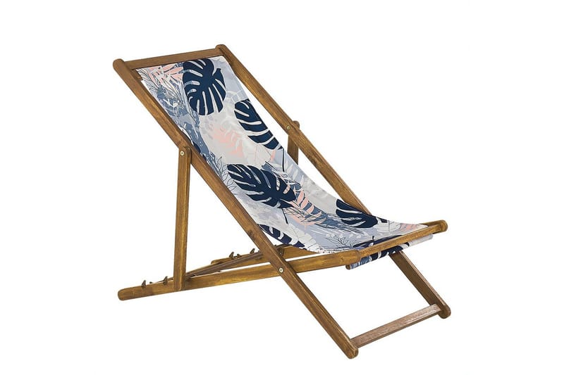 Solstol sett med 2 Anzio - lyst tre/off-white/blå palmebladmønster - Hagemøbler - Stoler & Lenestoler - Solstoler