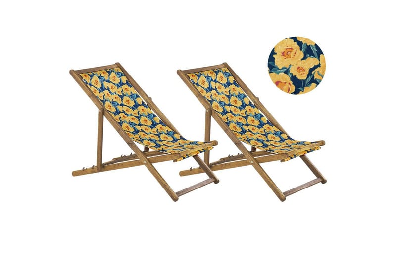 Solstol sett med 2 Anzio - lyst tre/off-white/gult blomstermønster - Hagemøbler - Stoler & Lenestoler - Solstoler