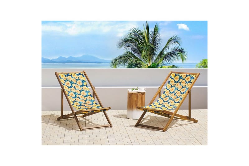 Solstol sett med 2 Anzio - lyst tre/off-white/gult blomstermønster - Hagemøbler - Stoler & Lenestoler - Solstoler
