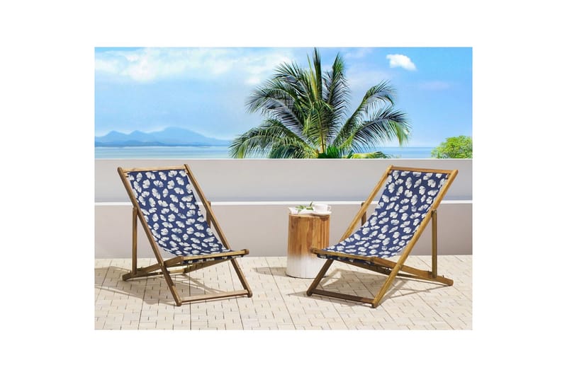 Solstol sett med 2 Anzio - lyst tre/off-white/marineblå blomster mønster - Hagemøbler - Stoler & Lenestoler - Solstoler