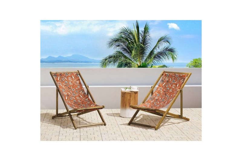 Solstol sett med 2 Anzio - lyst tre/off-white/rød blomster mønster - Hagemøbler - Stoler & Lenestoler - Solstoler