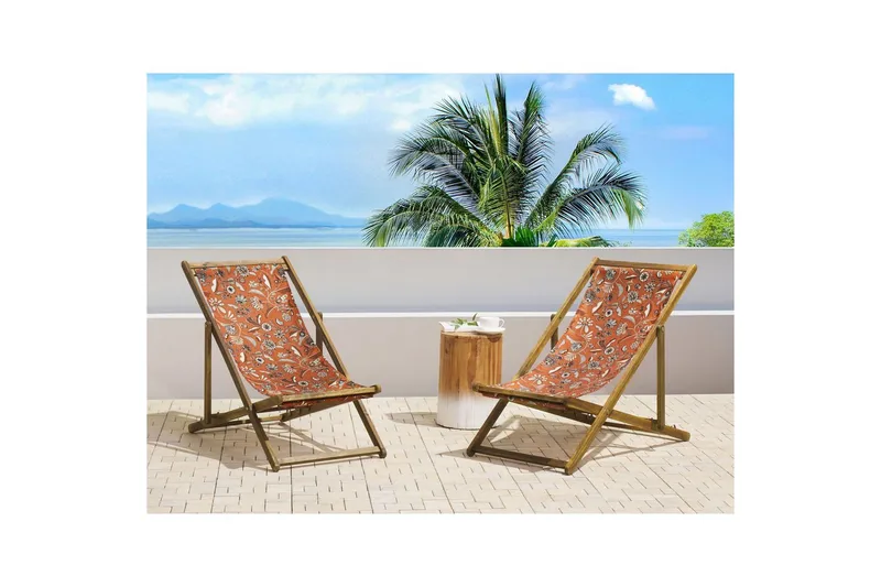 Solstol sett med 2 Anzio - lyst tre/off-white/rød blomster mønster - Hagemøbler - Stoler & Lenestoler - Solstoler