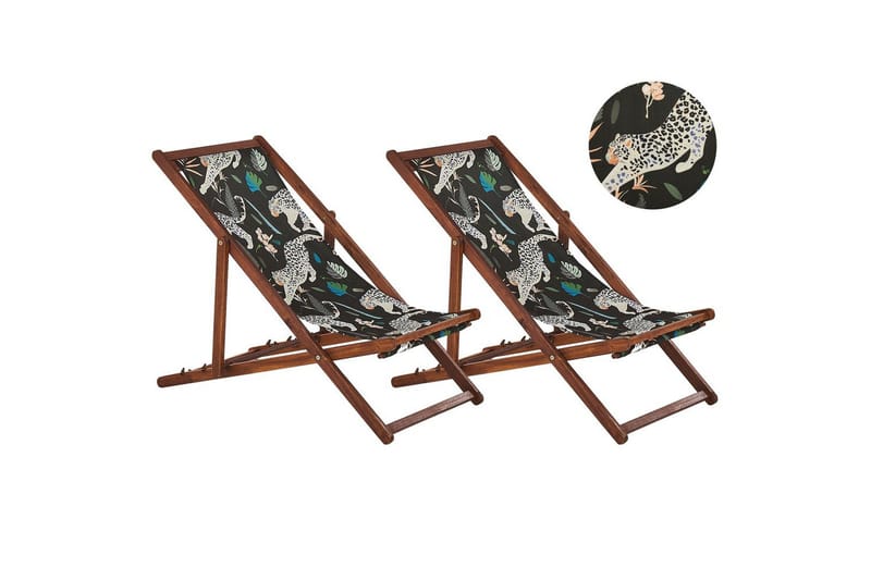 Solstol sett med 2 Anzio - mørkt tre/off-white dyremønster - Hagemøbler - Stoler & Lenestoler - Solstoler