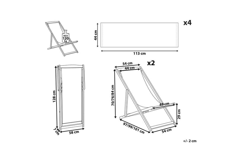 Solstol sett med 2 Anzio - mørkt tre/off-white dyremønster - Hagemøbler - Stoler & Lenestoler - Solstoler