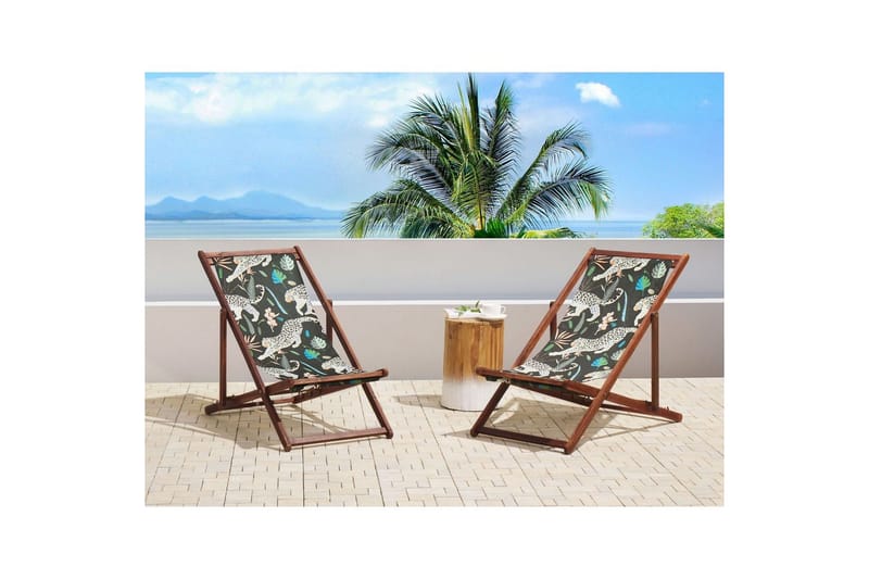 Solstol sett med 2 Anzio - mørkt tre/off-white dyremønster - Hagemøbler - Stoler & Lenestoler - Solstoler
