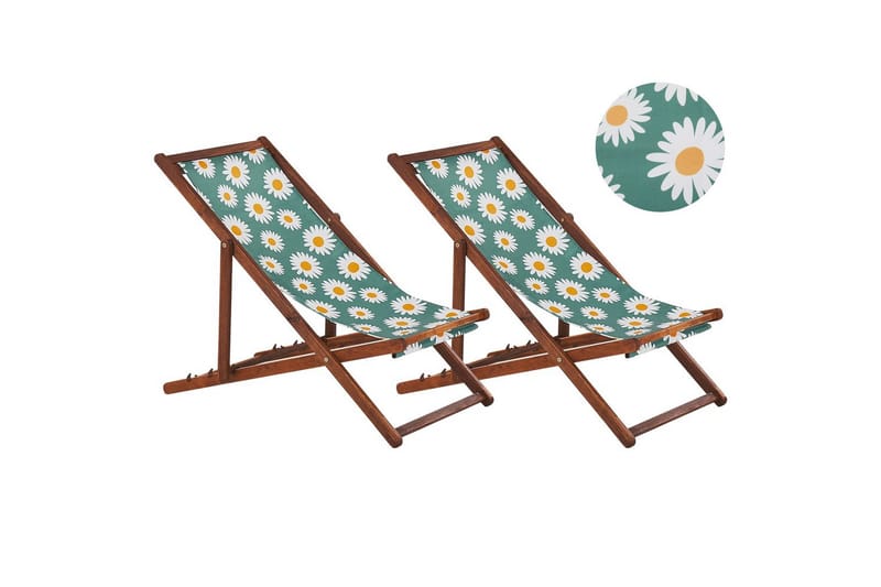 Solstol sett med 2 Anzio, mørkt tre/off-white kamillemønster