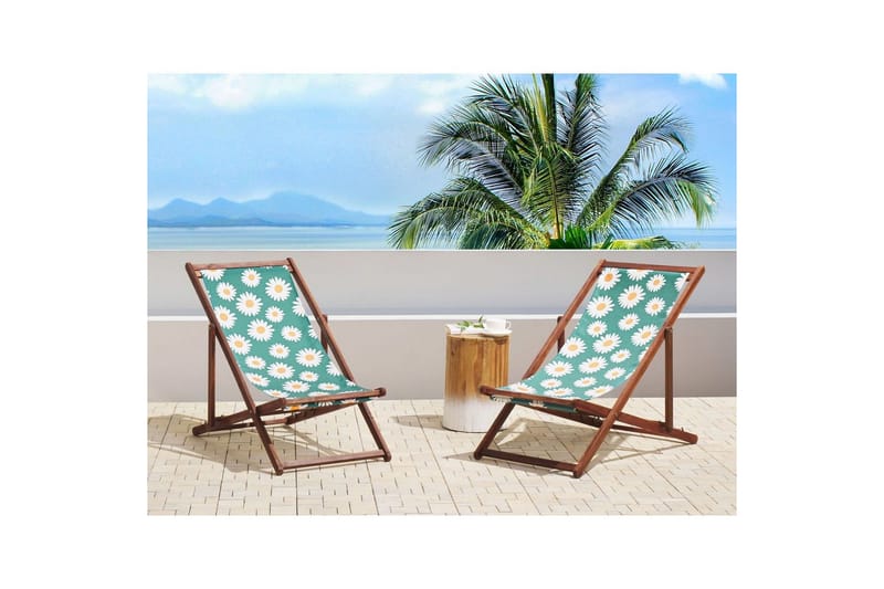 Solstol sett med 2 Anzio - mørkt tre/off-white kamillemønster - Hagemøbler - Stoler & Lenestoler - Solstoler