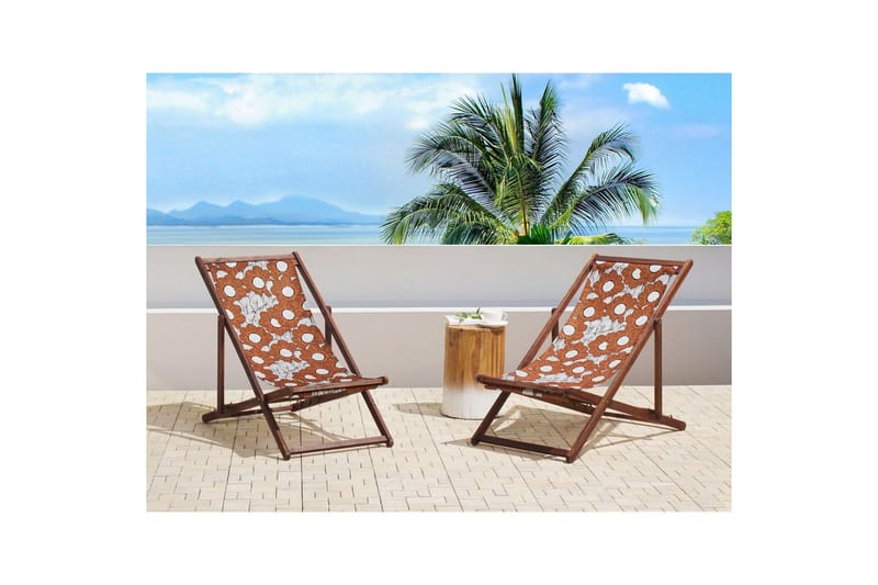 Solstol sett med 2 Anzio - mørkt tre/off-white valmuemønster - Hagemøbler - Stoler & Lenestoler - Solstoler