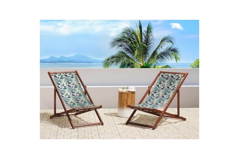 Solstol sett med 2 Anzio - mørkt tre/off-white pelikanmønster - Hagemøbler - Stoler & Lenestoler - Solstoler