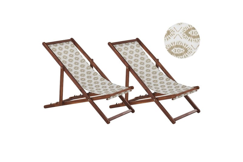 Solstol sett med 2 Anzio - mørkt tre/off-white/beige - Hagemøbler - Stoler & Lenestoler - Solstoler