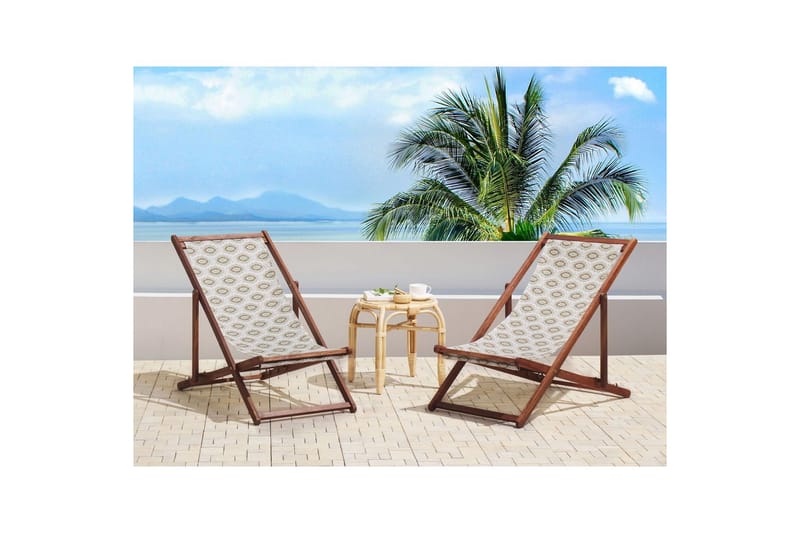 Solstol sett med 2 Anzio - mørkt tre/off-white/beige - Hagemøbler - Stoler & Lenestoler - Solstoler