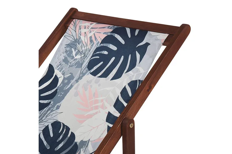 Solstol sett med 2 Anzio - mørkt tre/off-white/blått palmebladmønster - Hagemøbler - Stoler & Lenestoler - Solstoler