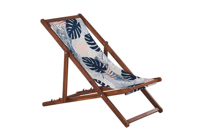 Solstol sett med 2 Anzio - mørkt tre/off-white/blått palmebladmønster - Hagemøbler - Stoler & Lenestoler - Solstoler