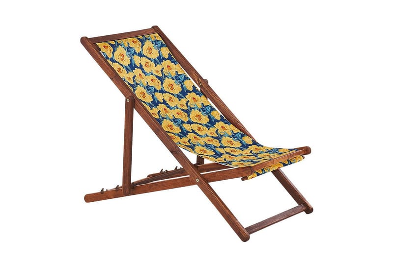 Solstol sett med 2 Anzio - mørkt tre/off-white/gult blomstrende mønster - Hagemøbler - Stoler & Lenestoler - Solstoler