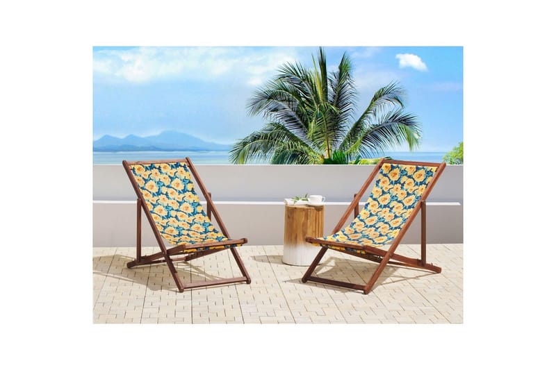 Solstol sett med 2 Anzio - mørkt tre/off-white/gult blomstrende mønster - Hagemøbler - Stoler & Lenestoler - Solstoler