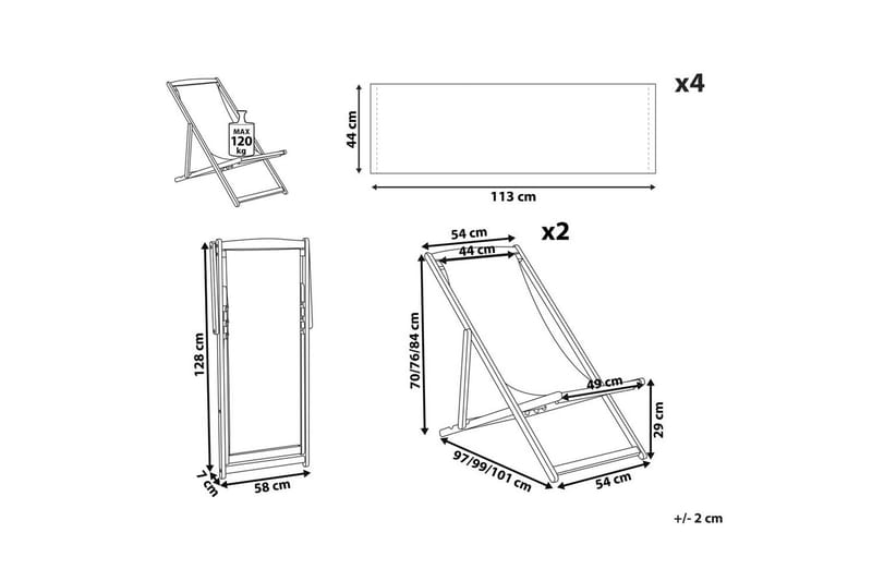 Solstol sett med 2 Anzio - mørkt tre/off-white/marineblått blomstermønster - Hagemøbler - Stoler & Lenestoler - Solstoler