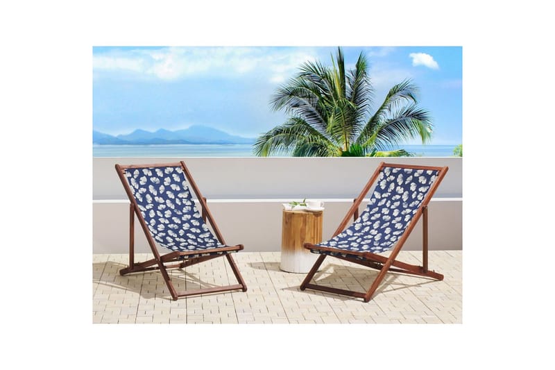 Solstol sett med 2 Anzio - mørkt tre/off-white/marineblått blomstermønster - Hagemøbler - Stoler & Lenestoler - Solstoler