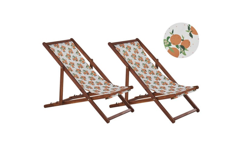 Solstol sett med 2 Anzio - mørkt tre/off-white/oransje mønster - Hagemøbler - Stoler & Lenestoler - Solstoler