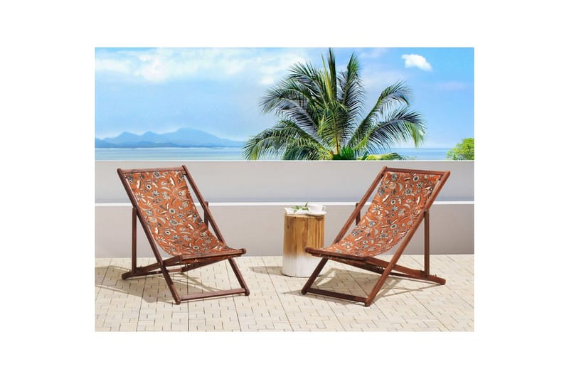 Solstol sett med 2 Anzio - mørkt tre/off-white/rødt blomstermønster - Hagemøbler - Stoler & Lenestoler - Solstoler