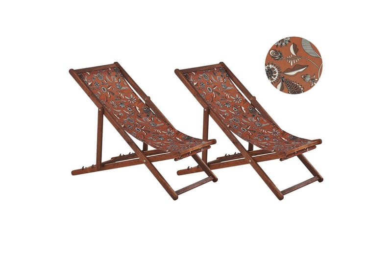 Solstol sett med 2 Anzio, mørkt tre/off-white/rødt blomstermønster