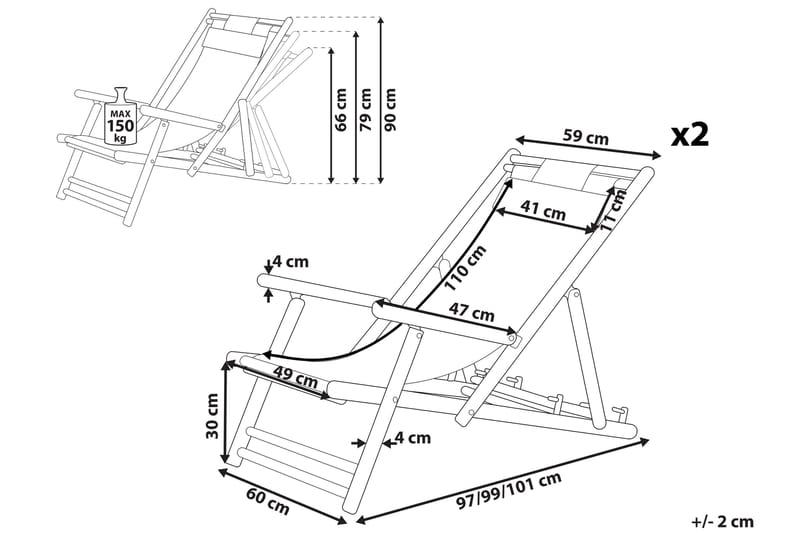 Solseng 2 stk lyst tre / beige ATRANI - Tre / Natur - Hagemøbler - Stoler & Lenestoler - Solstoler
