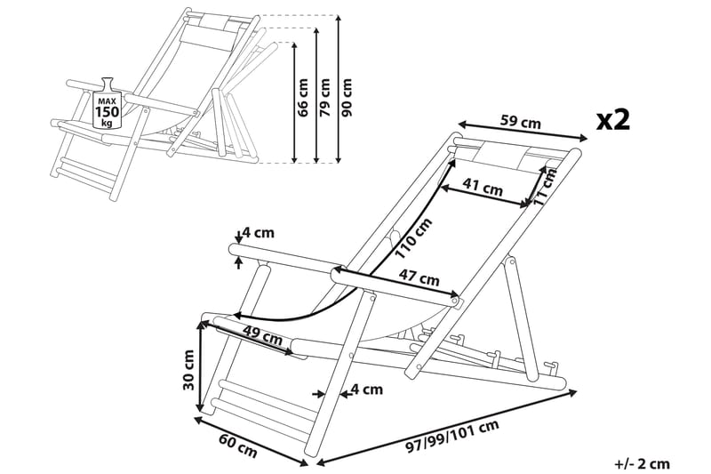 Solseng 2 stk lyst tre / beige ATRANI - Tre / Natur - Hagemøbler - Stoler & Lenestoler - Solstoler