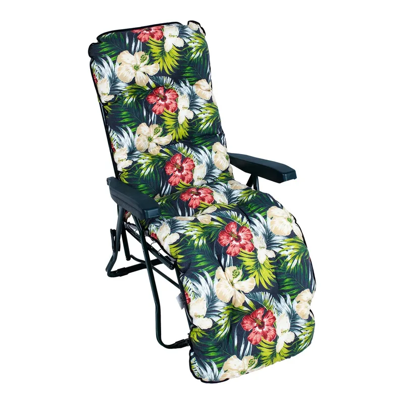Solstol HOME4YOU Baden-Baden Mørk blomstrete pute - grønn med mørk blomstrete pute - Hagemøbler - Stoler & Lenestoler - Solstoler - Baden baden stol