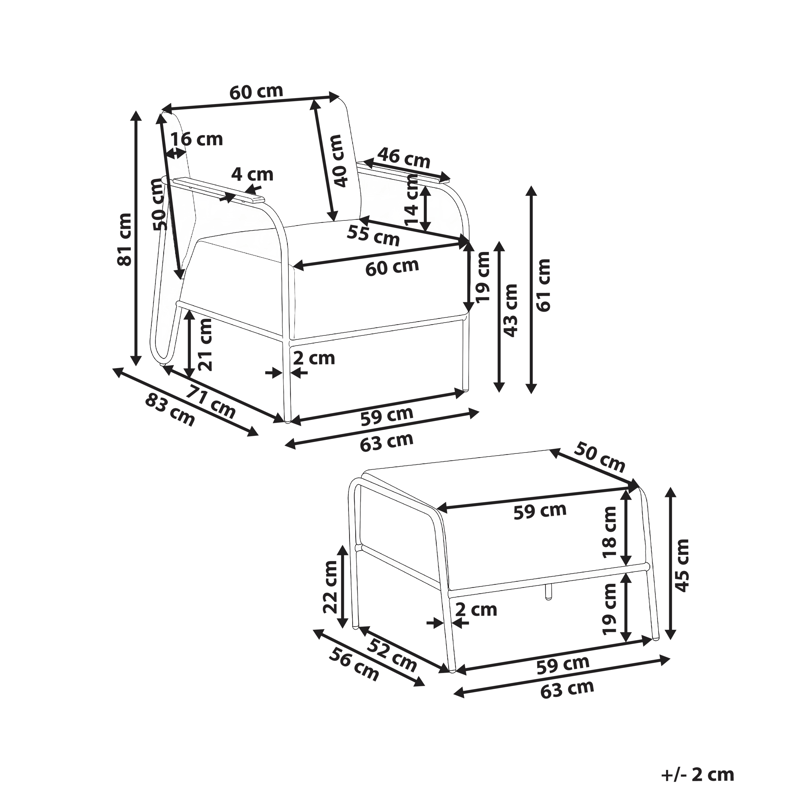 Stol utendørs Nimis med fotskammel - Beige - Hagemøbler - Stoler & Lenestoler - Utelenestoler
