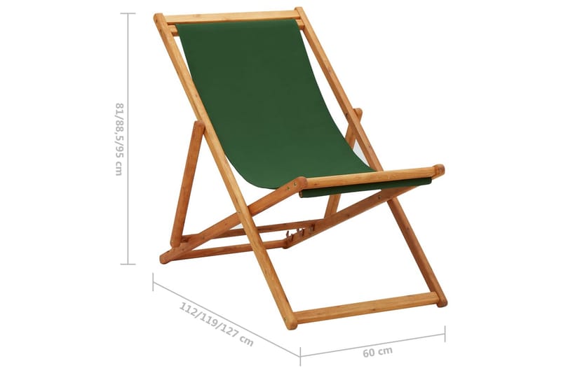 Sammenleggbar strandstol eukalyptus og stoff grønn - Grøn - Hagemøbler - Stoler & Lenestoler - Strandstoler & campingstoler