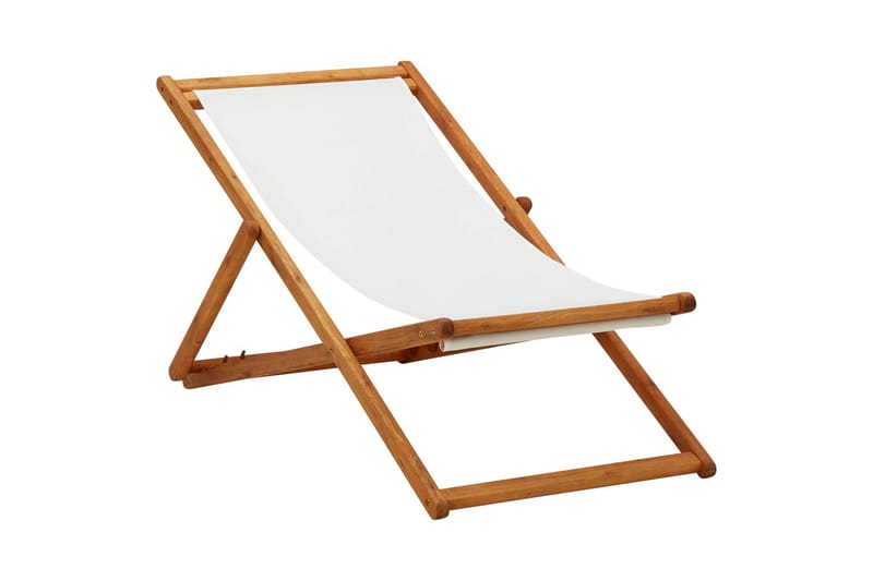 Sammenleggbar strandstol eukalyptus og stoff kremhvit - Strandstoler & campingstoler - Strandstol