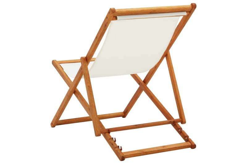 Sammenleggbar strandstol eukalyptus og stoff kremhvit - Strandstoler & campingstoler - Strandstol