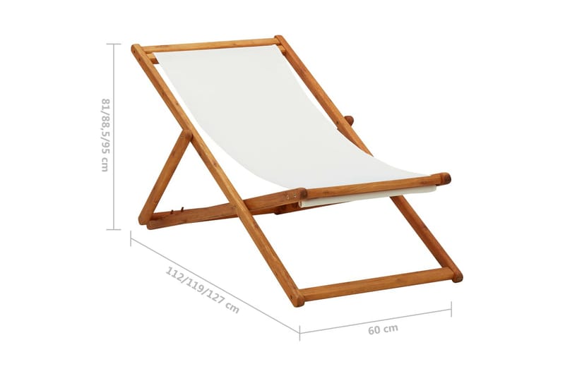 Sammenleggbar strandstol eukalyptus og stoff kremhvit - Strandstol - Strandstoler & campingstoler