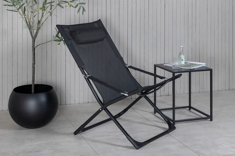 Seville Relaxstol Sammenleggbar med Pute - Svart - Hagemøbler - Stoler & Lenestoler - Strandstoler & campingstoler