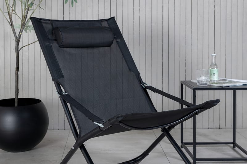 Seville Relaxstol Sammenleggbar med Pute - Svart - Hagemøbler - Stoler & Lenestoler - Strandstoler & campingstoler