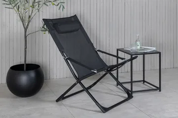 Seville Relaxstol Sammenleggbar med Pute - Svart - Hagemøbler - Stoler & Lenestoler - Strandstoler & campingstoler