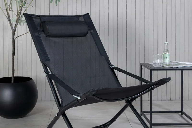 Seville Relaxstol Sammenleggbar med Pute - Svart - Hagemøbler - Stoler & Lenestoler - Strandstoler & campingstoler