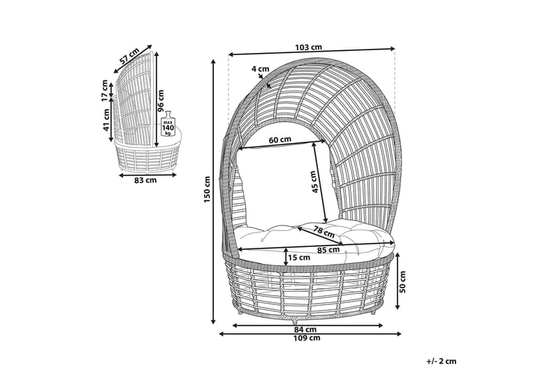 Hagelenestol kunstrotting natur / Hvit LIDO - Tre / Natur - Hagemøbler - Stoler & Lenestoler - Utelenestoler