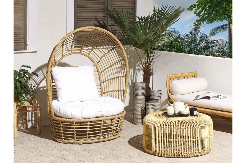 Hagelenestol kunstrotting natur / Hvit LIDO - Tre / Natur - Hagemøbler - Stoler & Lenestoler - Utelenestoler