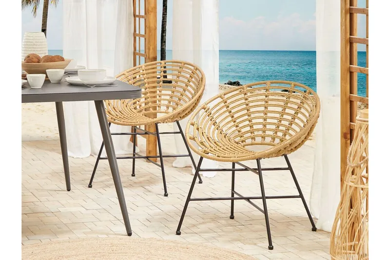 Rottingstol 2 lysebrune ACERRA - Tre / Natur - Hagemøbler - Stoler & Lenestoler - Utelenestoler