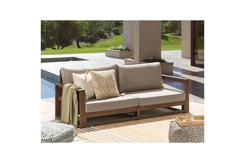 2-sitssoffa Beliani Timor Ljus trä/grått/beige, Ja Dark wood||Grey||Beige - Hagemøbler - Loungemøbler - Lounge sofa