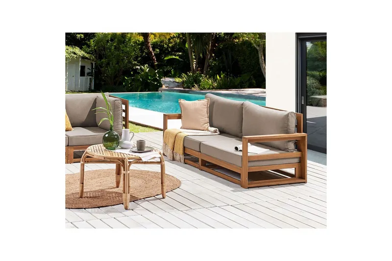 2-sitssoffa Beliani Timor Ljus trä/grått/beige, Ja Light wood||Grey||Beige - Hagemøbler - Loungemøbler - Lounge sofa