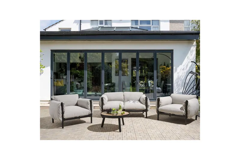 2-sitssoffa med fåtöljer Beliani Esperia Grey, Black - Hagemøbler - Loungemøbler - Sofagruppe utendørs