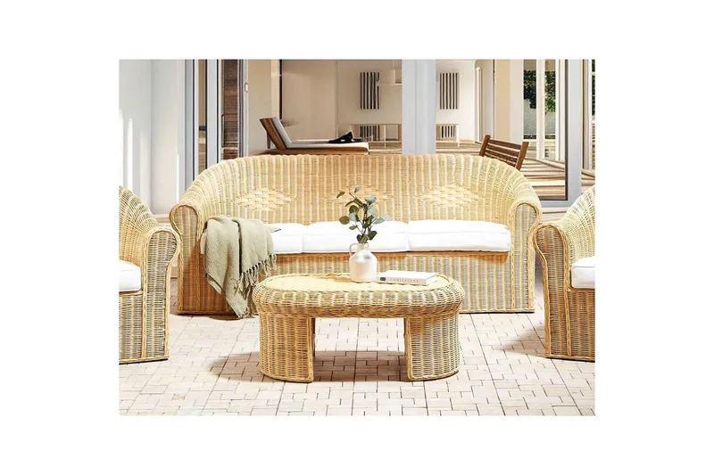 3-sitssoffa Beliani Livadeia Natural||White - Hagemøbler - Loungemøbler - Lounge sofa