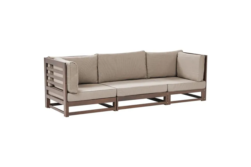 3-sitssoffa Beliani Trani Ljus trä/grått/beige, Ja Dark wood||Grey||Taupe, undefined